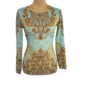 Vtg Y2k INC Burnout Sheer Top S Aqua Baroque Whimsigoth Fairy Going Out Festival